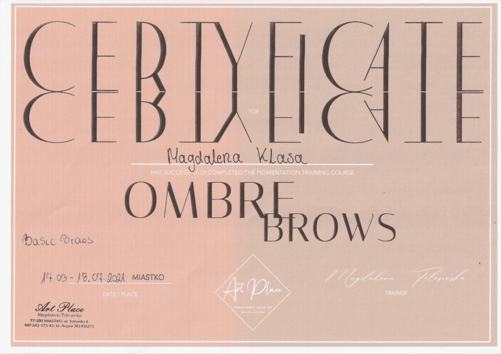 ombre brows certifikat